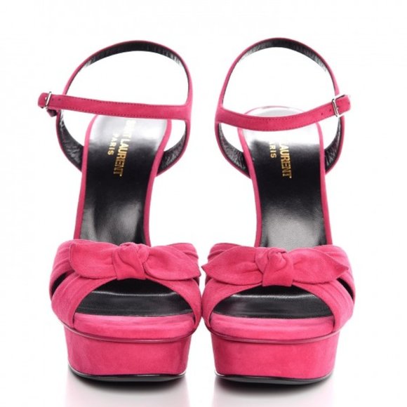 Saint Laurent Shoes - Hot Pink Suede 'Bianca' Platform Sandals by Saint Laurent SIZE 8.5/EU 38.5